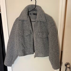 Zara Gray Cropped Wool-Blend Jacket with Zip